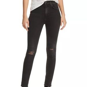 RAG & BONE High-Rise Distressed Ankle Skinny Jeans in Rock With Holes Si…